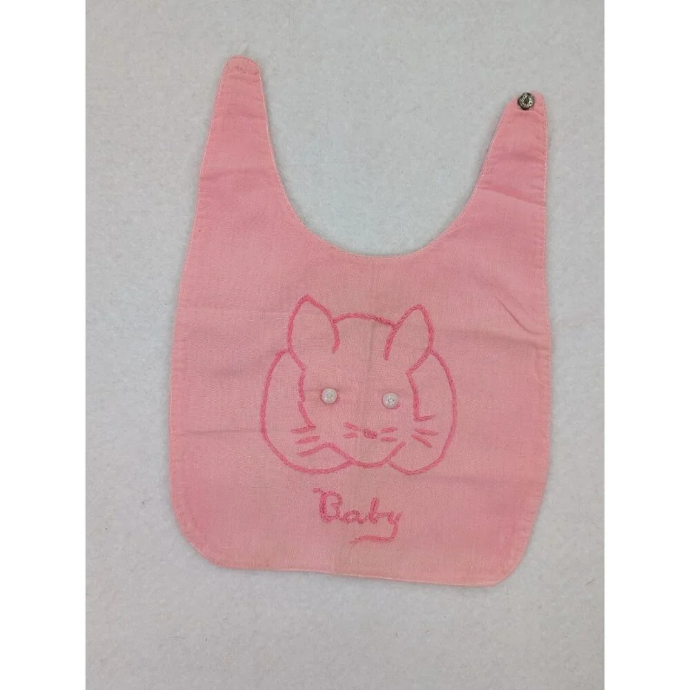Vintage Baby Bib Pink Bunny Rabbit - Flaws